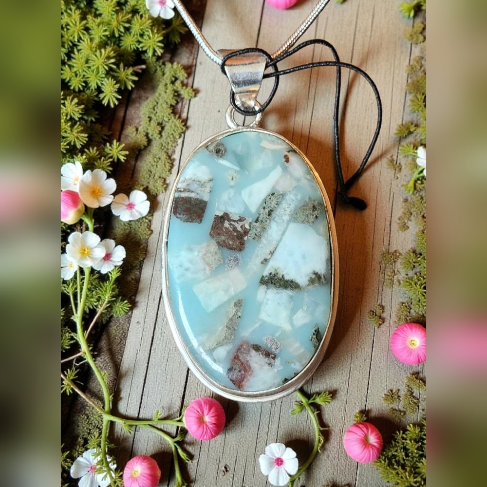 NWT Copper Larimar 925 Silver Handmade Pendant !!